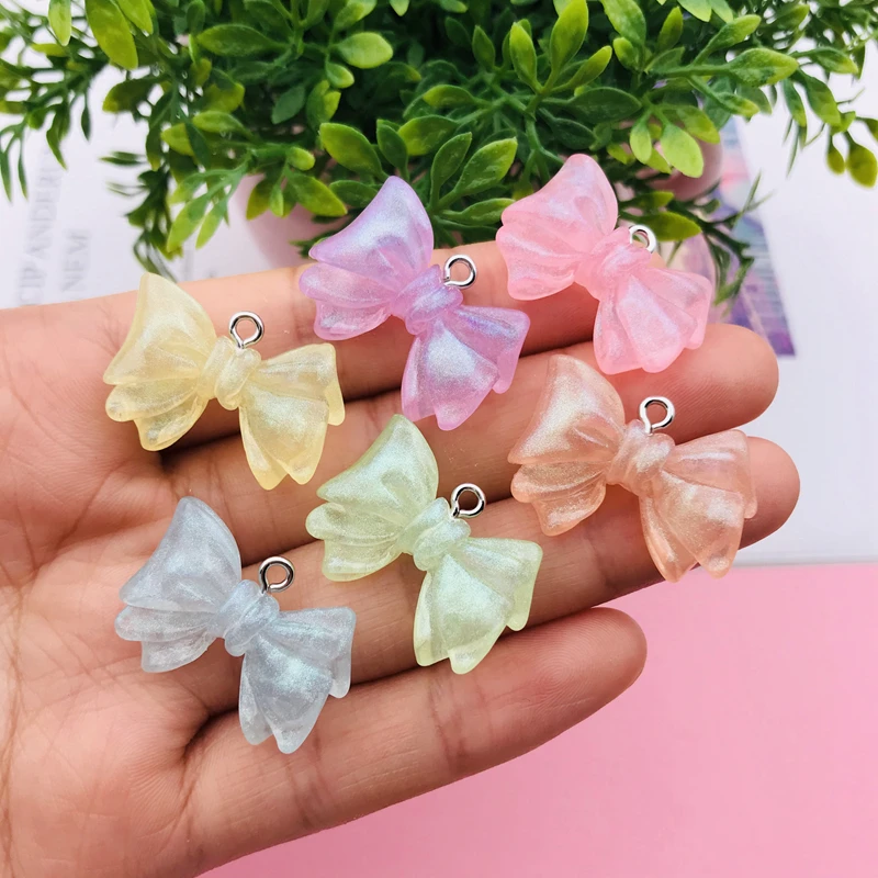 10pcs Hot Selling Resin Kawaii Miniature Pearl Effect Bow Flower Charm for Keychain, Earring, Scrapbooking, DIY Making, Necklace