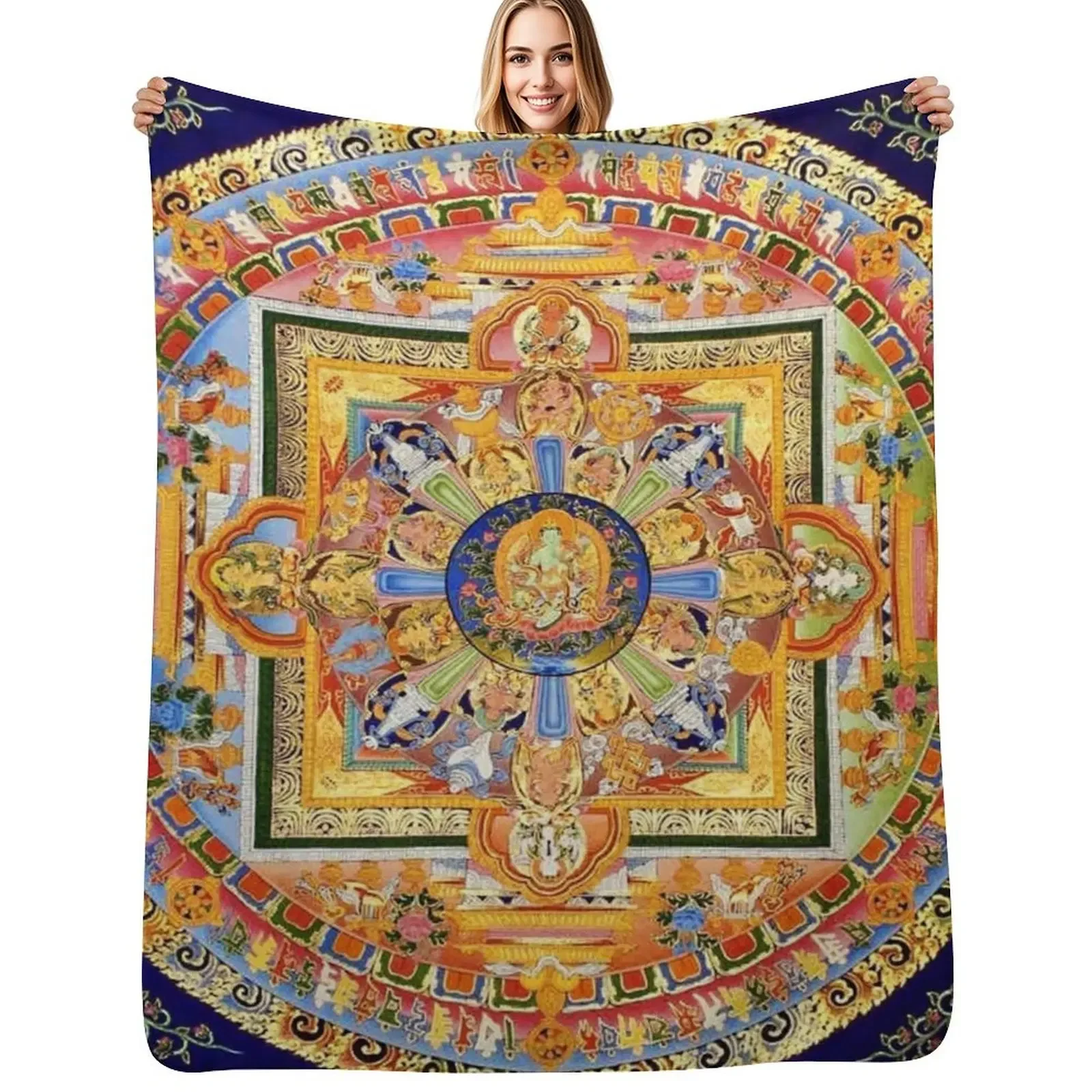 

Buddhist Green Tara Mandala 49 Throw Blanket Bed linens Softest Soft Sofa Blanket