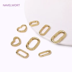 Trendy 18K Gold Plated Brass Heart/Oval Carabiner Spring Clasps Push Clasp For DIY Handmade Jewelry Making Accessories