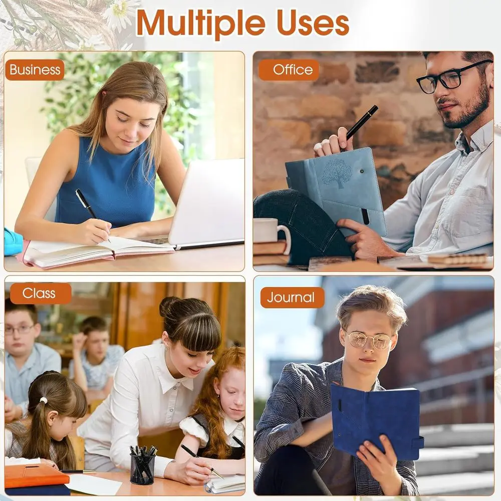 パーソナライズされたA5罫線入りレザージャーナル - 200ページ、5.9 x 8.4インチ、男女兼用、ペン付き、毎日の書き込みや手帳に最適