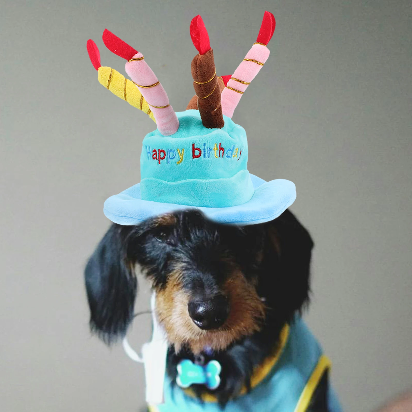 

Pet Birthday Cake Hat 5 Colorful Candles Design Adjustable Chain Strap for Small to Medium Pets Theme Party Photo Shoot