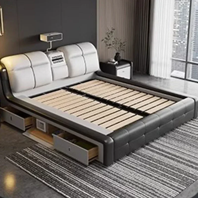 

-For Bed Royal Terrace High End Modern Frame Double Bed Luxury Wood Storage Cosmetics Cama Trendy