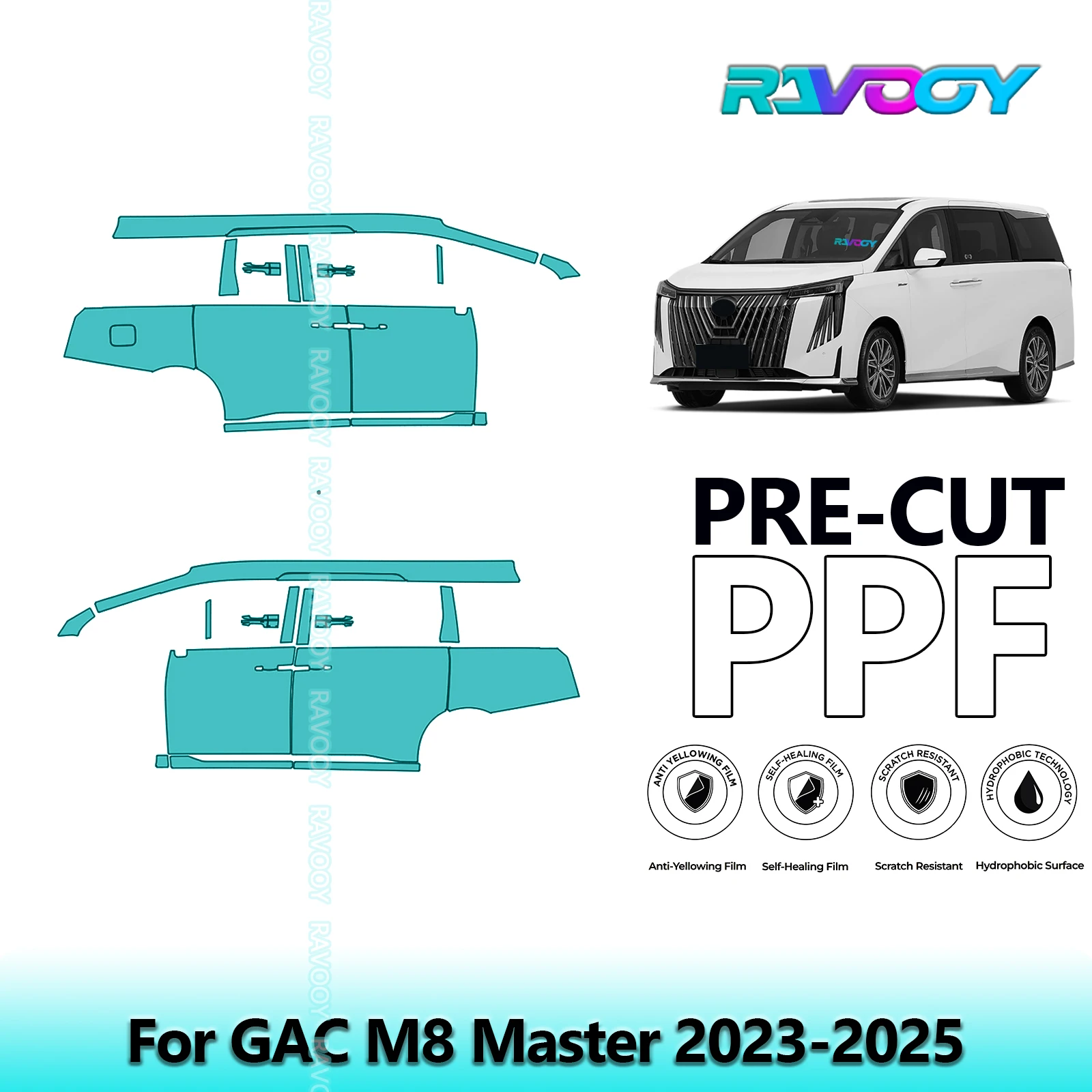 

For GAC M8 Master 2023-2025 8.5mil Clear Matte Pre-Cut PPF Door & A/B Pillar Kit TPU Paint Protection Film Set