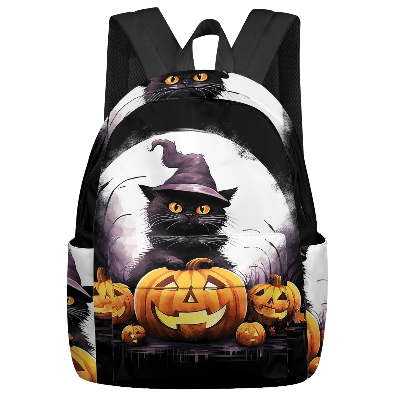 

Halloween Pumpkin Cat Horror Wizard Large Capacity Multi Pocket Travel Backpacks Schoolbag For Teenager Women Laptop Rucksack