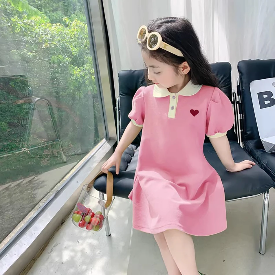 Summer Charm Girls Bubble Sleeve Dress Comfortable Soft and Stylish Short Sleeve Dress Everyday Versatil Girls Casual Dresses