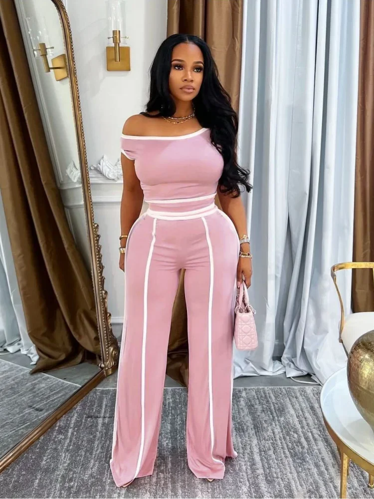 

Women's Fashion Casual Commuter Solid Color Suit Slant Shoulder Wide Leg Pants Two-piece Set