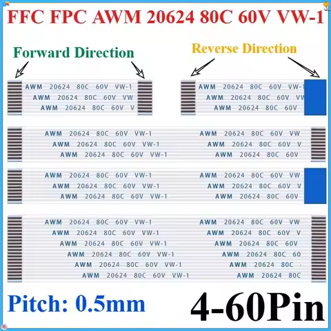 10PCS/Lot Flat Flexible Cable FFC FPC AWM 20624 80C 60V VW-1 FFC-0.5MM 4/5/6/8/10/12/14/16/18/20/22/24/32/34/36/40/45/50/60Pin