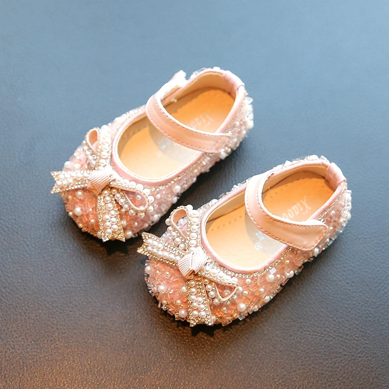 11-15cm High Quality Dress Shoes For 0-3Years Little Princess,Bling Rhinestones Full Pearls Toddler Girls Flats Shoes For Party