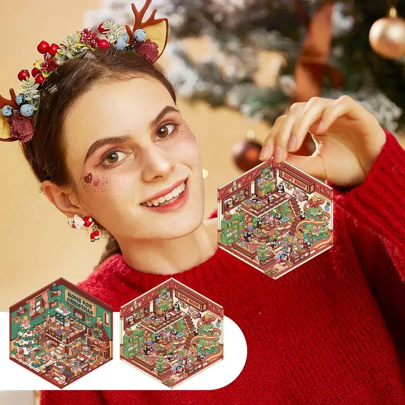 Feito à mão 3d casa adesivos adesivo cenas artesanais 3d casa de natal adesivos bonito diversão dos desenhos animados 3d cena adesivos feitos à mão 3d