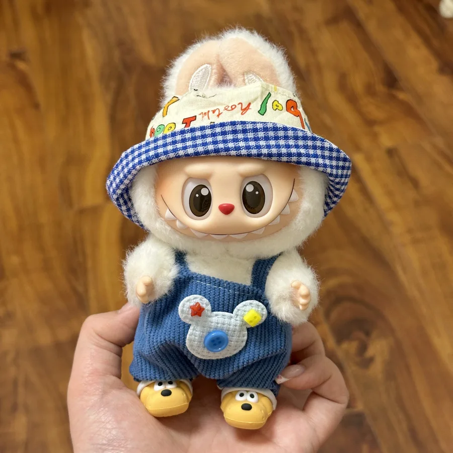 17Cm Mini Pluche Pop Kleding Outfit Accessoires Voor Korea Kpop Labubu Idol Zitten Party V1 V2 Herfst Onesie Hoed set kleding