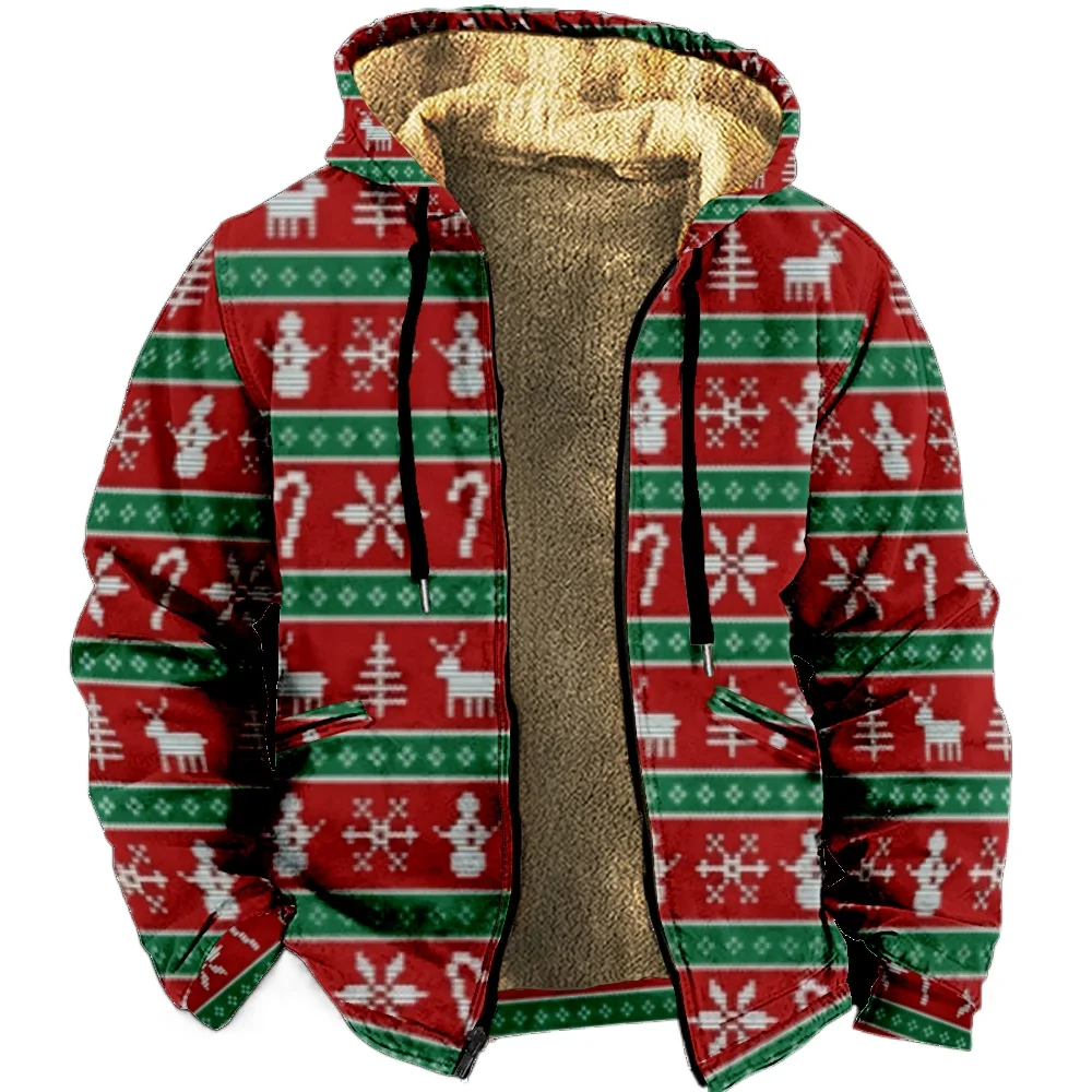 

Zipper Hoodies for Men and Women Christmas Elements Winter Red Coat Long Sleeve Sweatshirt Casual Hooded Jacket