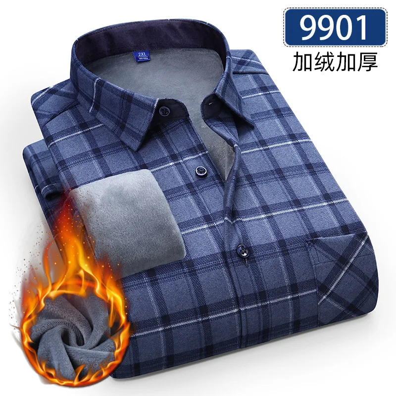 Immagine 5: Nuova camicia da uomo 5XL autunno e inverno più pile ispessito caldo manica lunga non stirabile plaid business casual slim fit moda