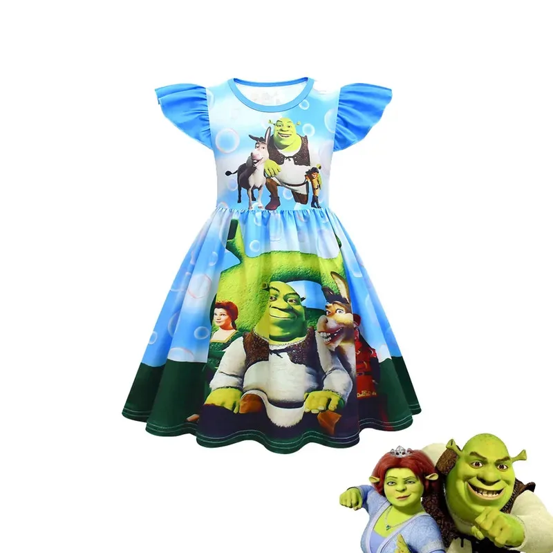 zz04zz12Shreks فستان الأطفال فيلم Shreks فيونا طباعة فساتين الأميرة الرسوم كاجوال ملابس الفتيات حفلة عيد ميلاد كرنفال Co