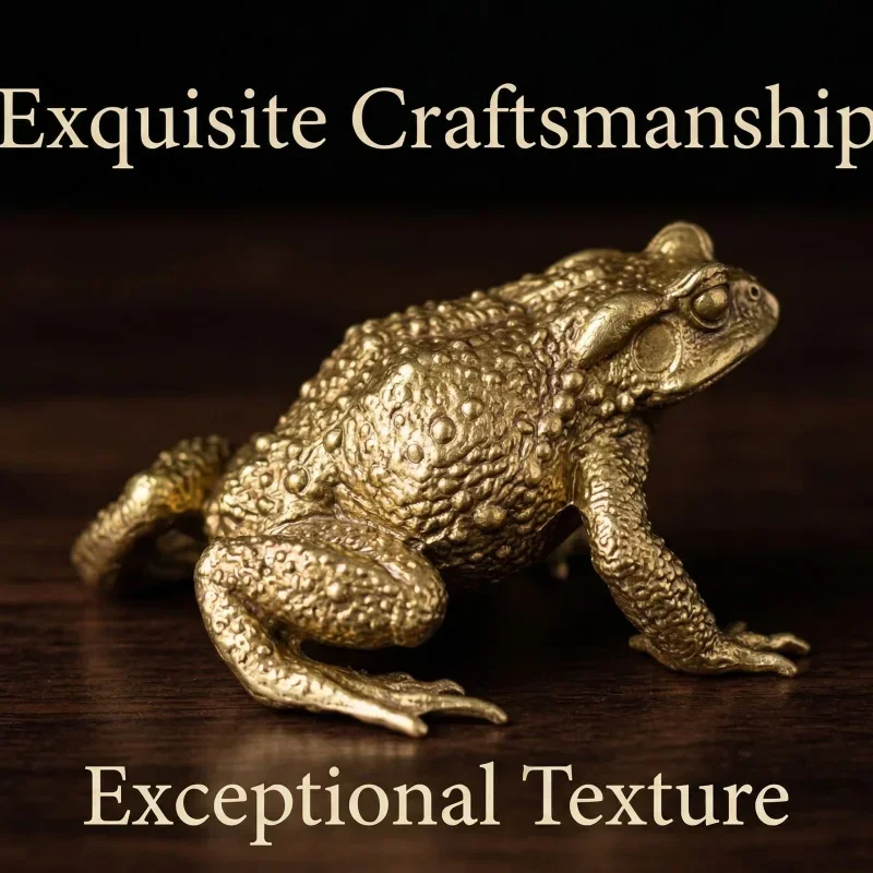 Solid Brass Toad Figurine, Mini Lucky Copper Frog Tea Pet Desktop Ornament Feng Shui Home Decor Craft Gift