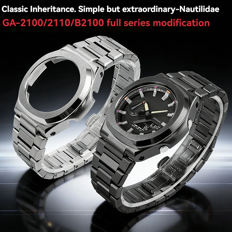 

Stainless Steel Conversion Case & Band Kit for Casio GA2100 B2100 CasiOak–Nautilus Style Metal Watch Case + Bracelet Accessory