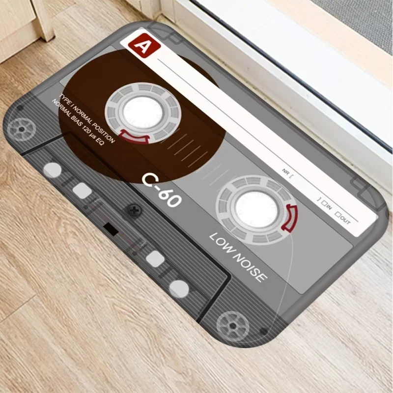Retro-Mixtape-Kassetten-Fußmatte, rutschfeste, waschbare Bodenmatte für Eingangsbereich, Wohnzimmer, Heimdekoration, 80er-Jahre-Vintage-Audiomatte