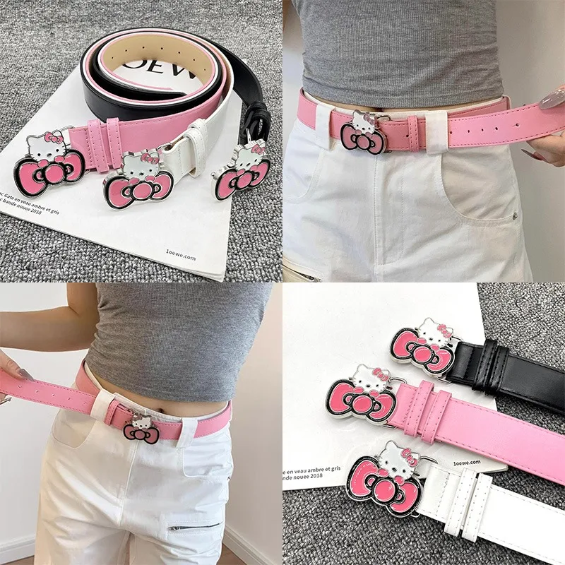 

3x105cm Sanrio Hello Kitty Sexy Hot Girl Y2k Pink Bow Alloy Belt Anime Character Girl Millennium Jeans Belt Birthday Gifts