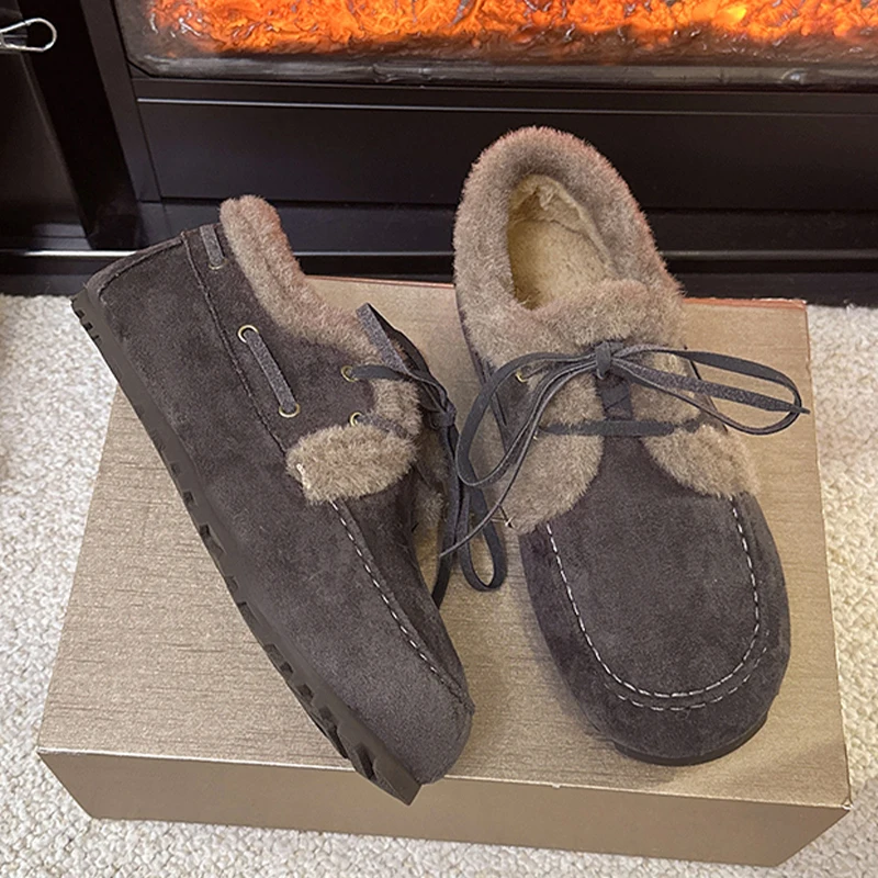 

Fur Women's Boots Flats Designer Warm Loafers Shoes Fashion Dress Winter Boots 2025 New Short Plush Sport Cotton Botas Ladies