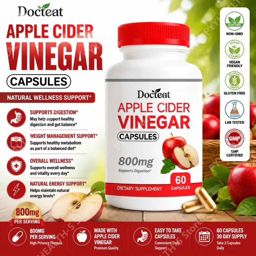 

Docteat Apple Cider Vinegar Capsules 800 Mg Easy-to-take, with Beta-Hydroxybutyrate Salts & MCT Powder, 60 CT Supports Digestion
