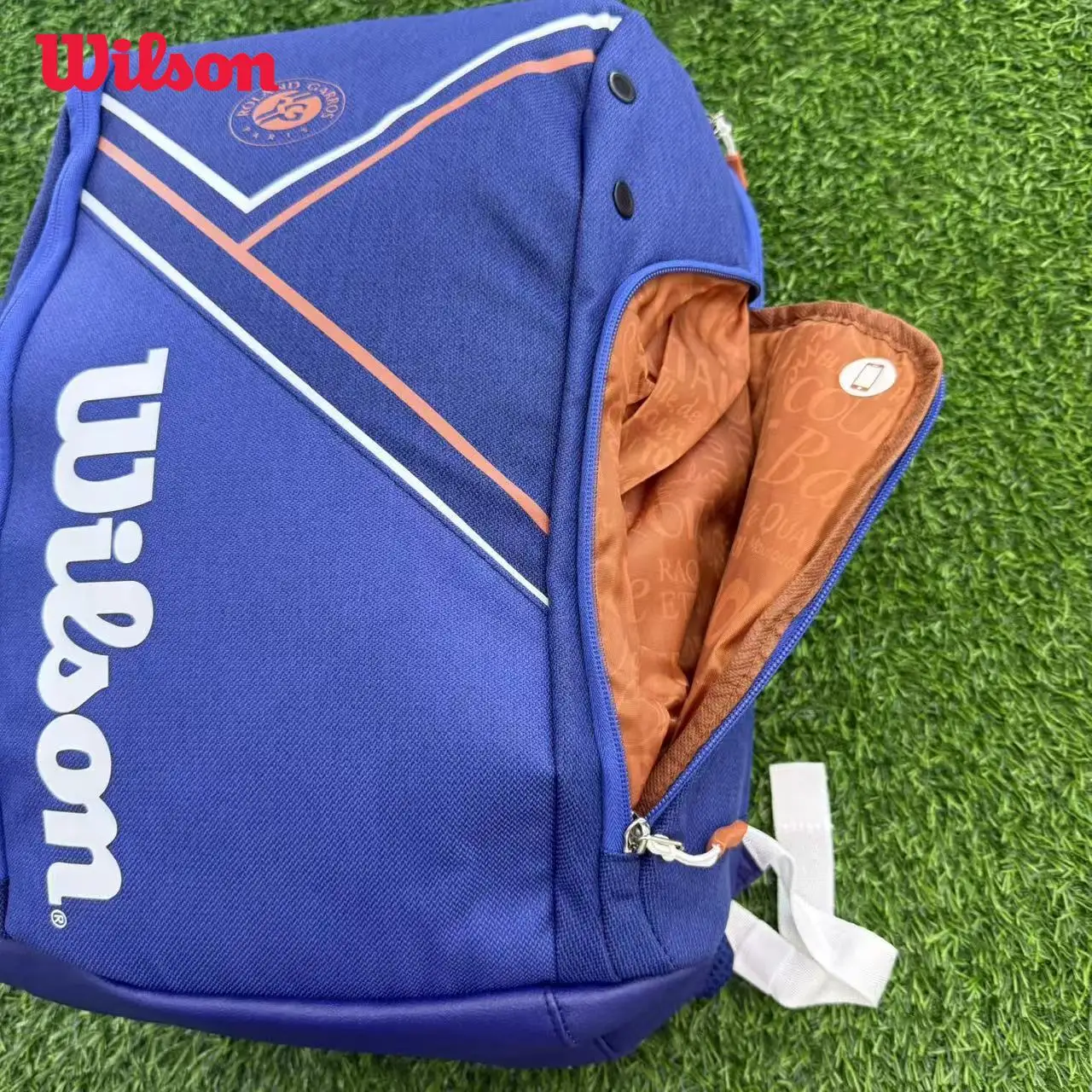 Wilson Super Tour Tennis Backpack RG France Open Sport Tennis Bag Hold 2 Racquet with Thermoguard Pocket Navy Blue WR8018301001