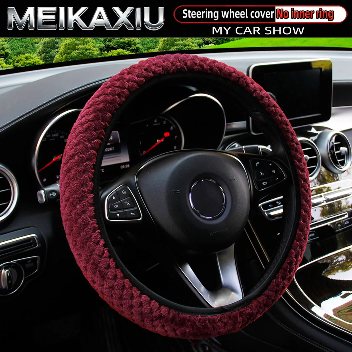 Capa de volante de pelúcia de inverno feminino macio elástico pele curta acessório de carro aquecedor de mão sem anel interno