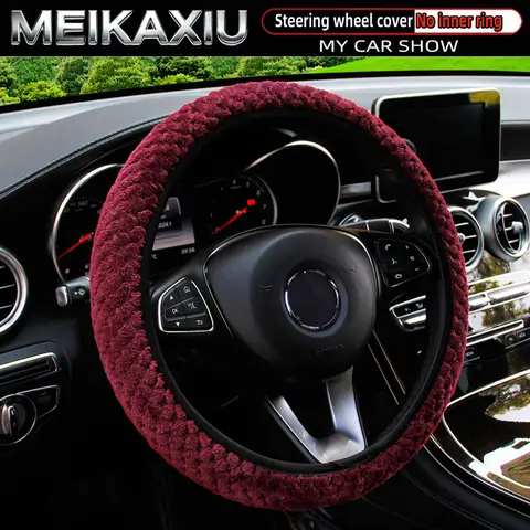 Women's Winter Plush Steering Wheel Cover Soft Elastic Short Fur Hand-Warming Car Accessory without Inner Ring