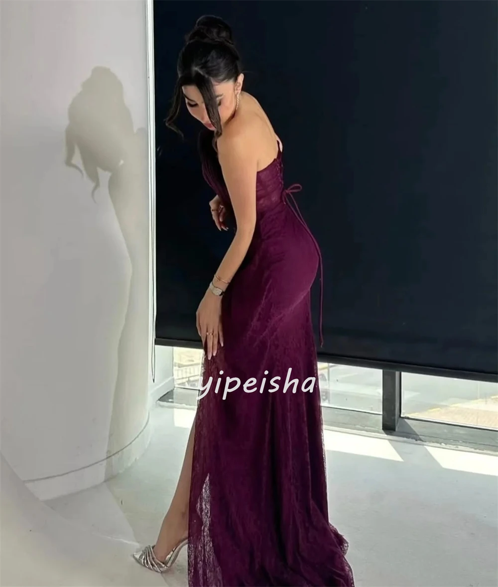 Abiti lunghi senza spalline a sirena con pieghe increspate in pizzo classico personalizzato di alta qualità Abiti per occasioni su misura Taglie disponibili Sexy