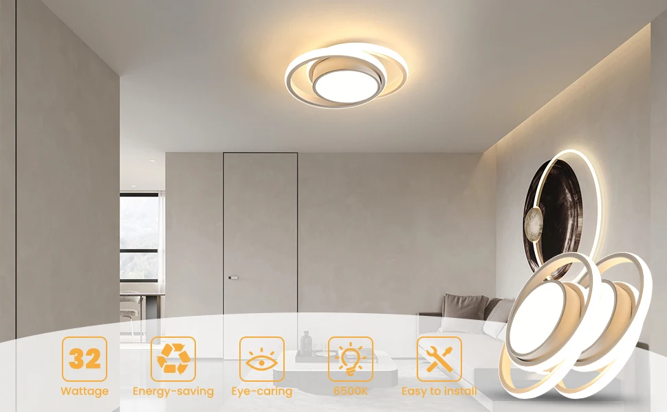 2er-Pack moderne LED-Deckenleuchten, 36 W, warmweiß, 3000 K, weiße runde LED-Deckenbeleuchtung für Schlafzimmer, Flur, Balkon, Korridor – Detail 8