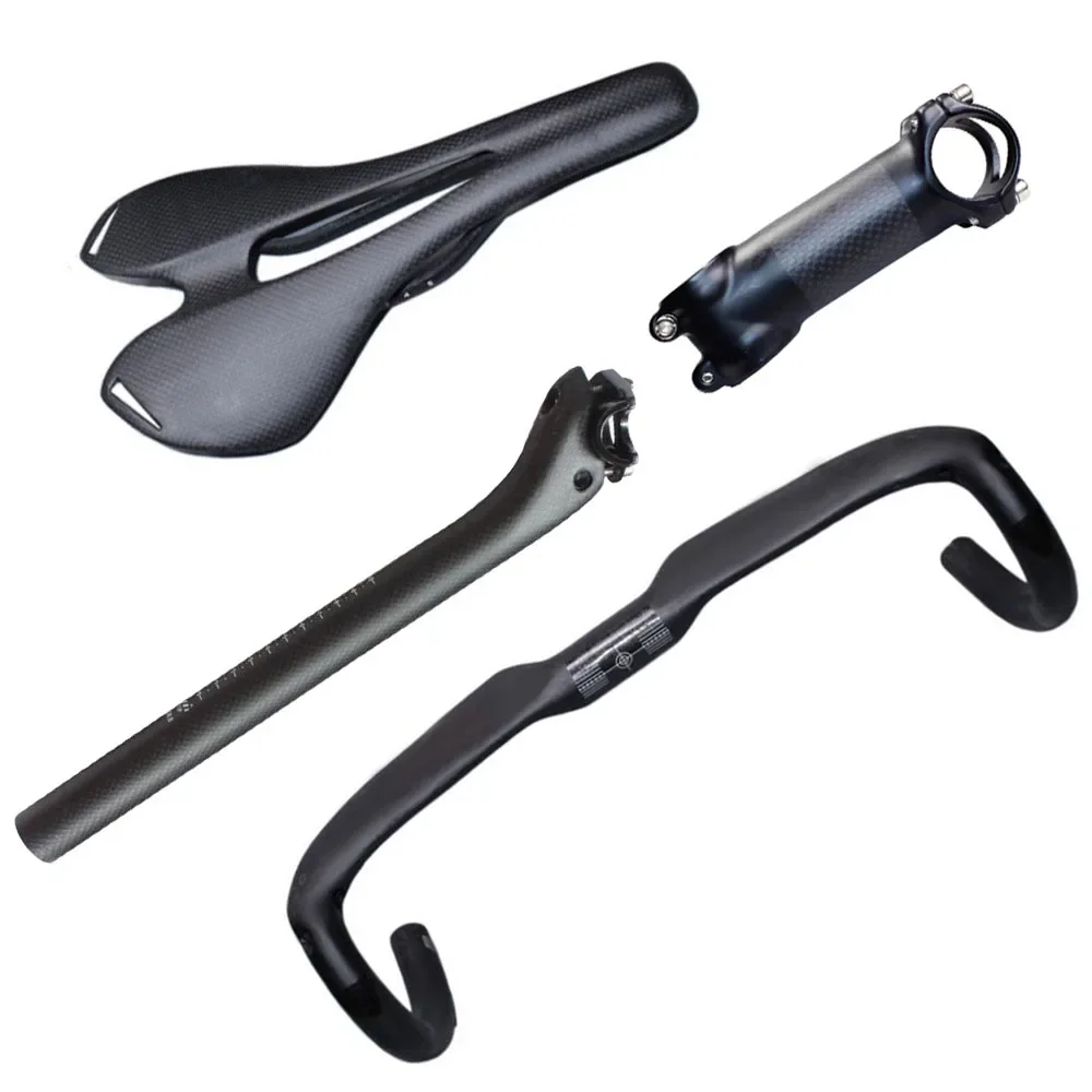 

Wholesale Full Carbon Fiber Road Bicycle HandleBar Stem Seat Post Saddle Bike Parts 3K Glossy Matte