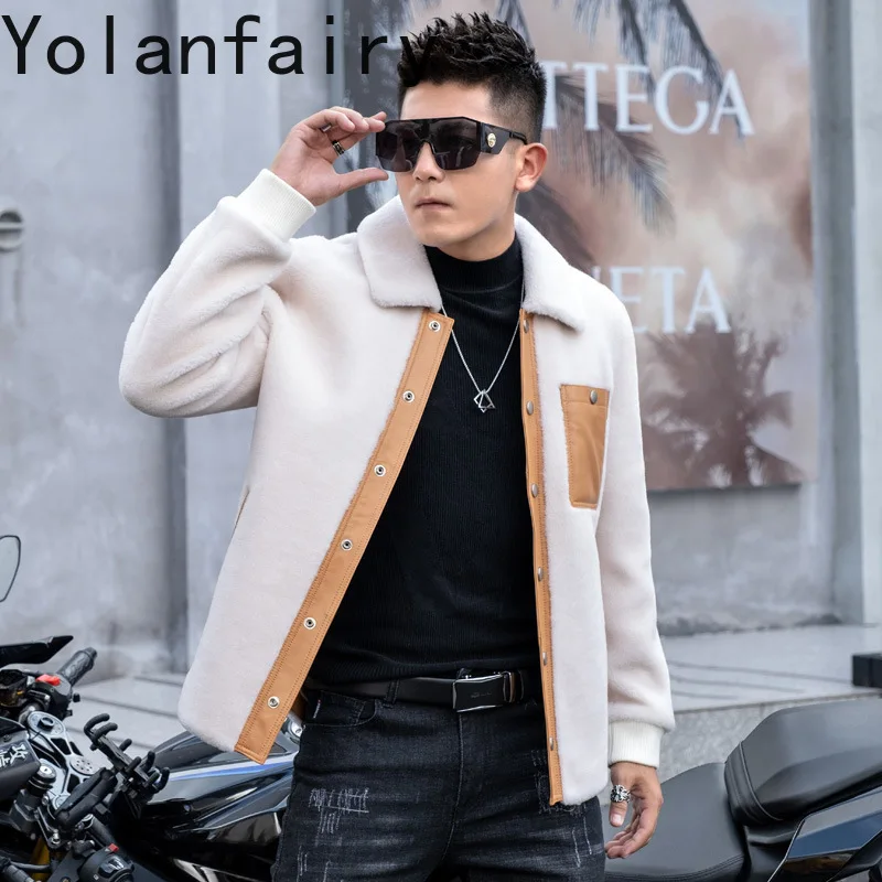 YOLANFAIRY Real Wool Jacket Men Natural Sheepskin Fur Mens Clothes Sheep Shearling Mid-long Coats lamb Warm Jacket Winter 2024