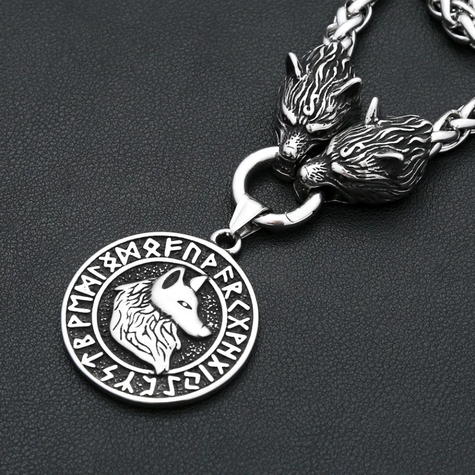 Vintage Domineering Viking Wolf Head Necklace 316L Stainless