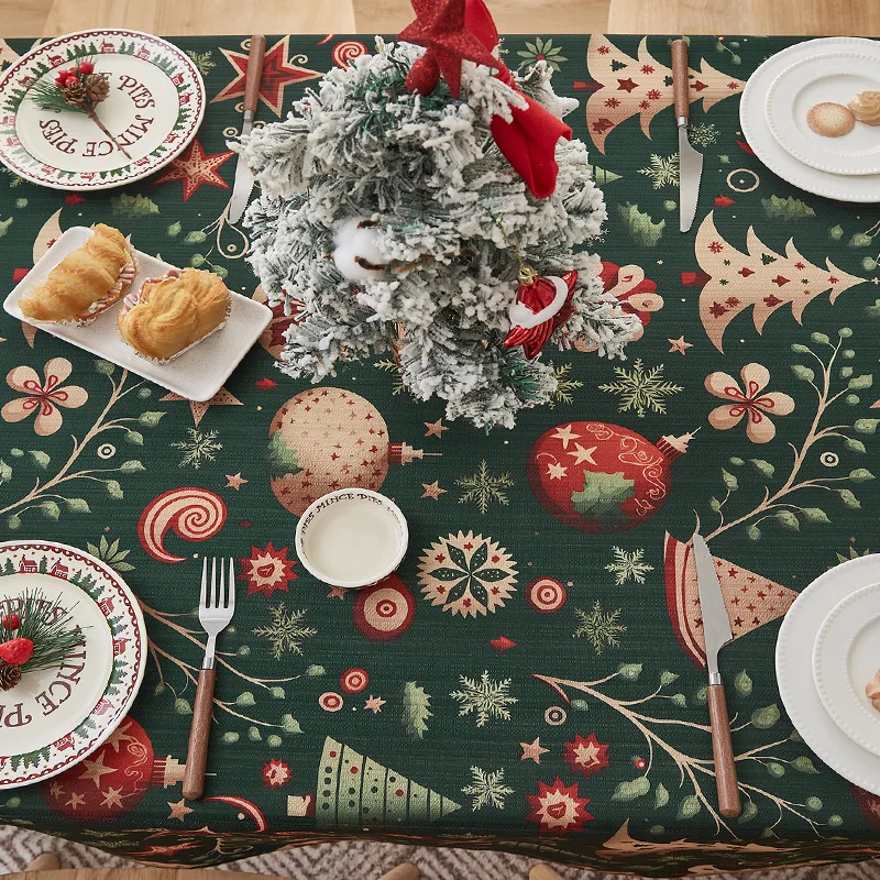 Vintage Green Christmas Tablecloth Table Decoration Rectangular Red Table Cloth Party Decorative Table Mats Tablecloths