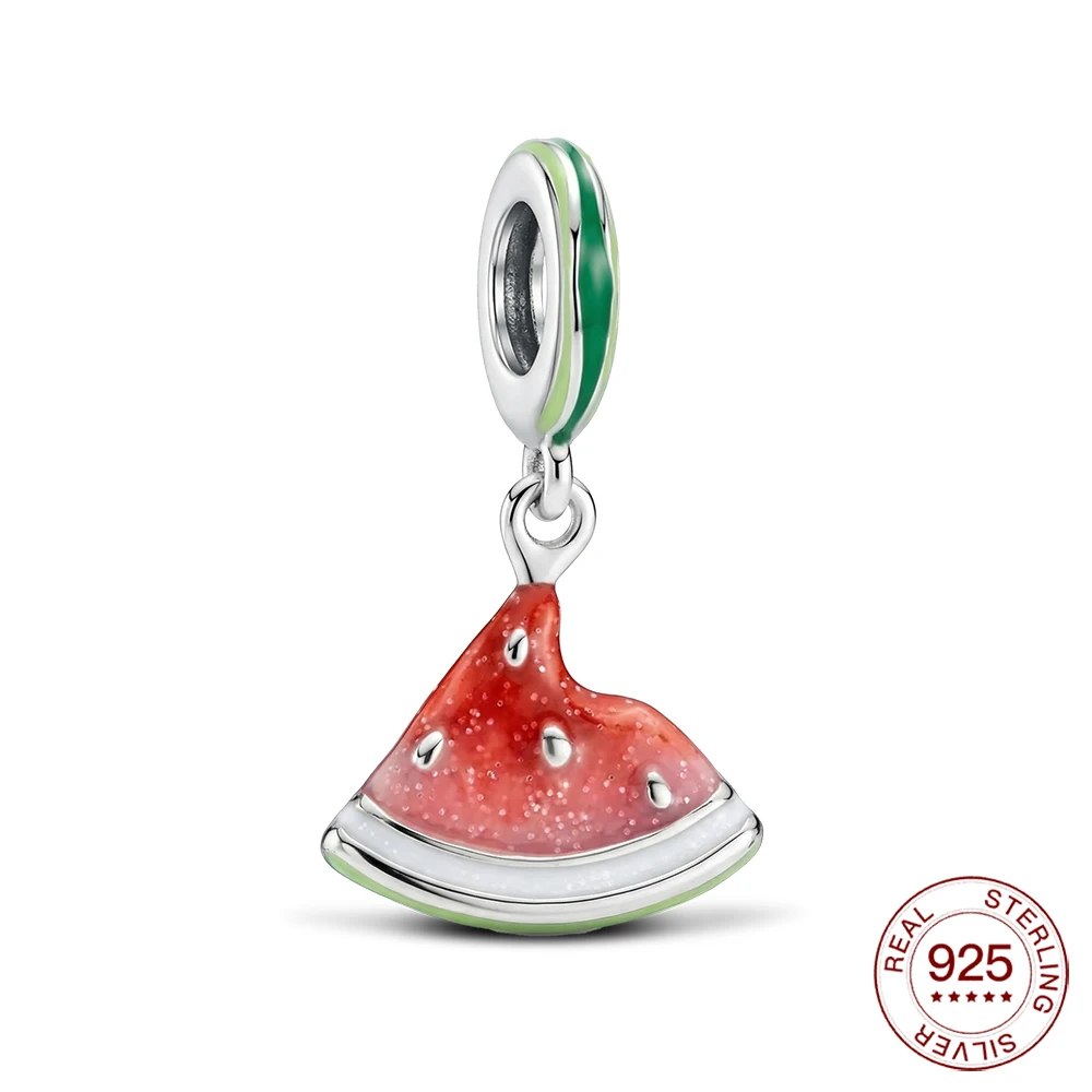 

New 925 Sterling Silver Travel Charms Epoxy Resin Watermelon Pendant Fit Original Bracelet DIY For Women Fashion Jewelry Gifts