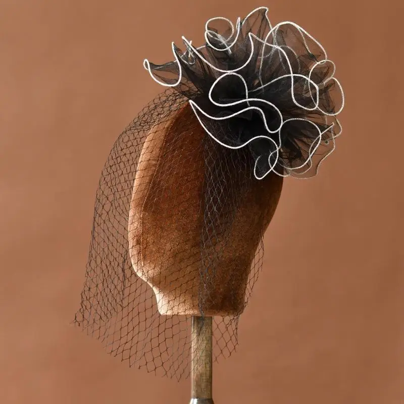

2025 New Elegant Flower Veil Headwear Derby Hat Hair Clip Fascinator Headpiece For Women