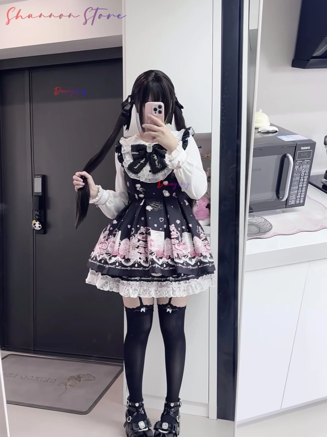 Japanese Lolita Dress Women Bow Shorts Dress Set Sweet Long Sleeve Printed Vintage Dresses Party Kawaii Cosplay Y2k Outfits - view 6