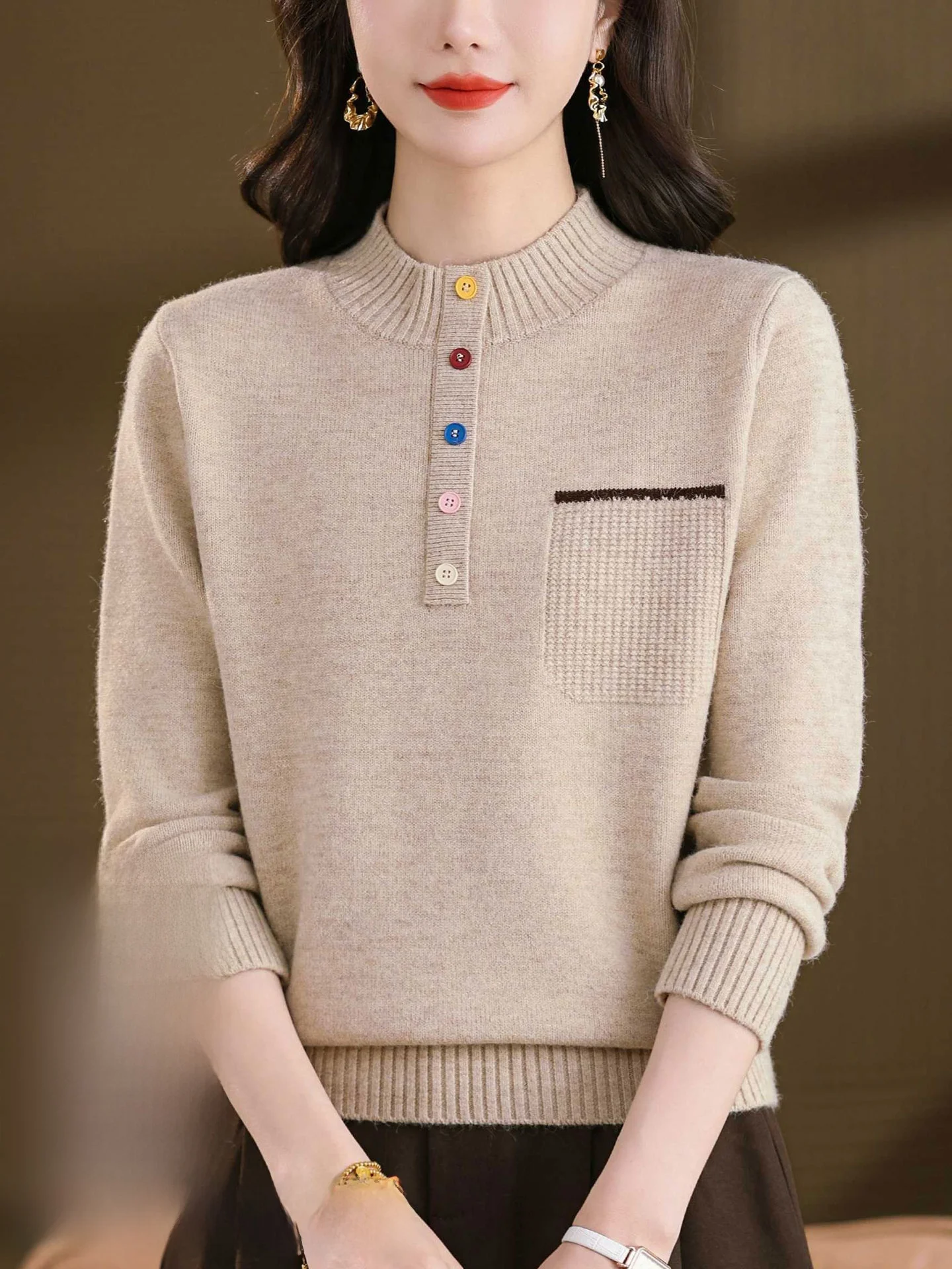 Suéter de Lã Tricotado sso e E para Mulheres, Gola Alta, Top Quente para Outono e Inverno, Nova Chegada, Estilo Cas...