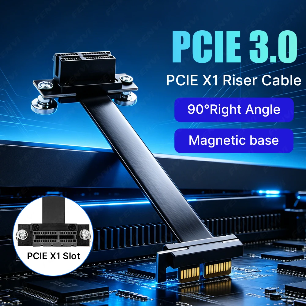 PCIE 3.0 X1 Riser Cable 90° Right Angle 8Gbps PCI Express X1 Riser Card Extension Cable Graphics Card Ribbon Extender Card Slot