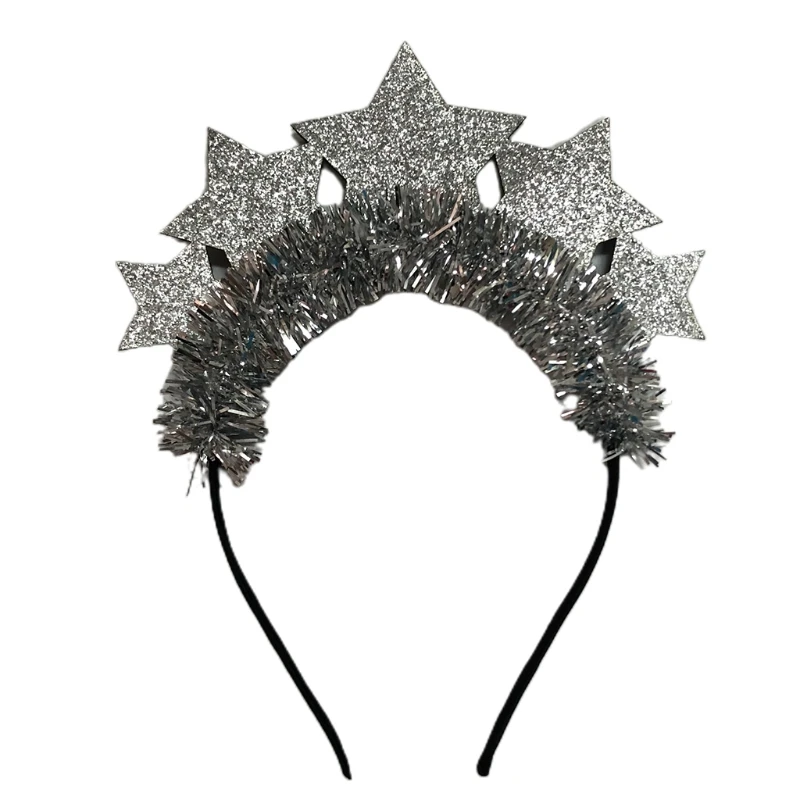 New Year Party Headband Glitter Star Tinsel Decorate Adult Kid Hair Hoop Novelty Photography Prop Accessories Headgear for Women