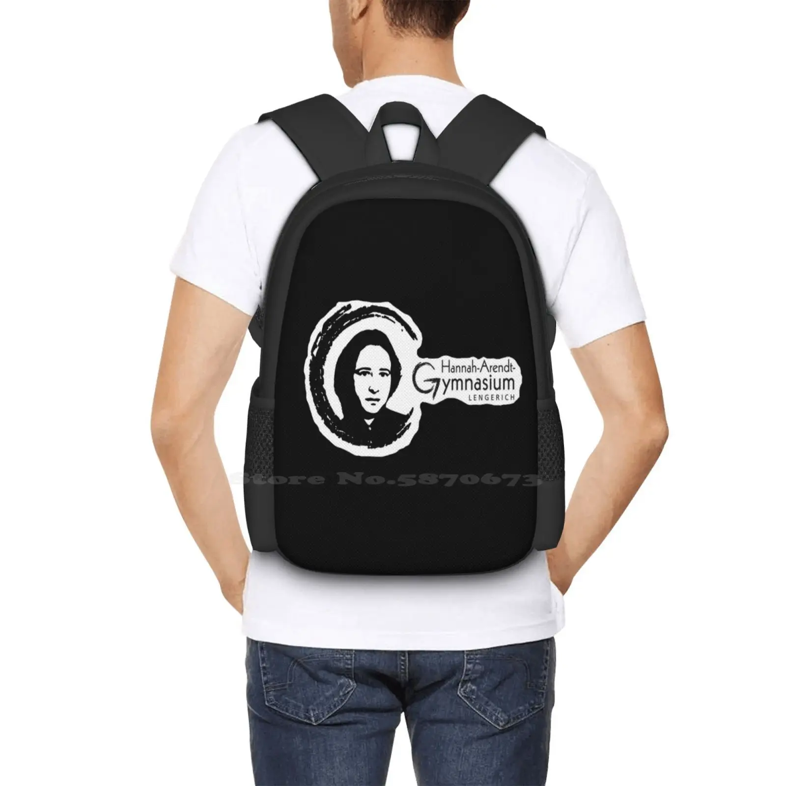 Hag Lengerich-logo met witte rand voor zwarte shirts Schooltassen voor tienermeisjes Laptopreistassen Hannah Arendt High