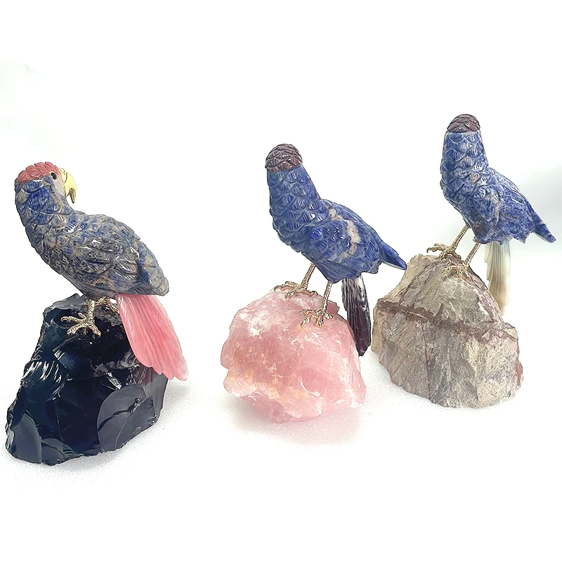 Neu bei dekorativen Kristallhandwerk, geschnitzte Papageienvögel und Stein, gemischte Quarzgeschenke