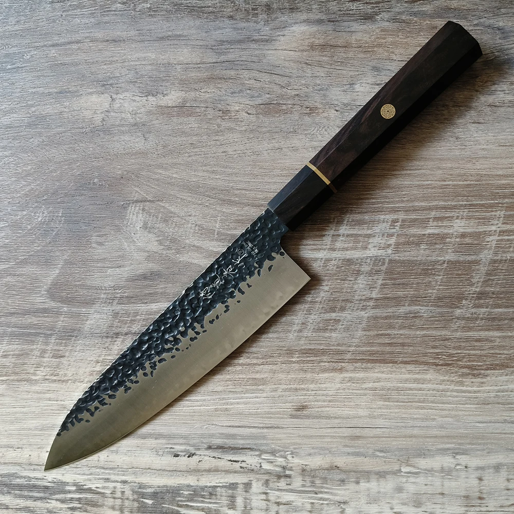 8.3 Inch Gyuto Knife 3-Layer Clad Steel VG10 Blade Chef Cleaver Slicing Sushi Handmade Forged Western Kitchen Knife Ebony Handle
