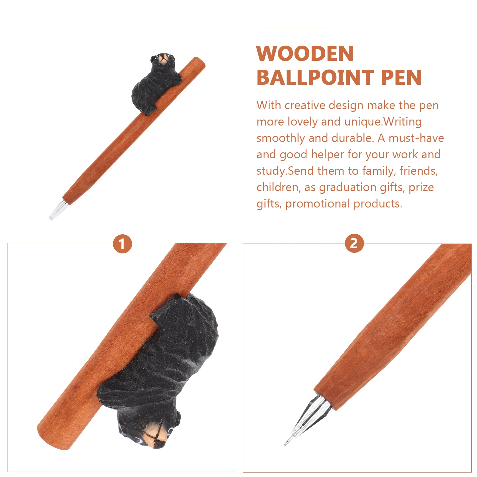 

School Supplies Black Bear Wooden Carving Pen Animals Ballpoint Ball-point Student