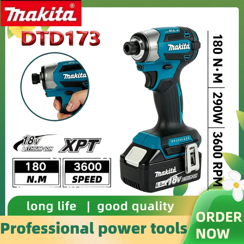 

Makita DTD173 Cordless Brushless Electric Impact Driver 180 Nm T-Mode Adjustable Rechargeable Power Drill Fit Makita 18V Battery