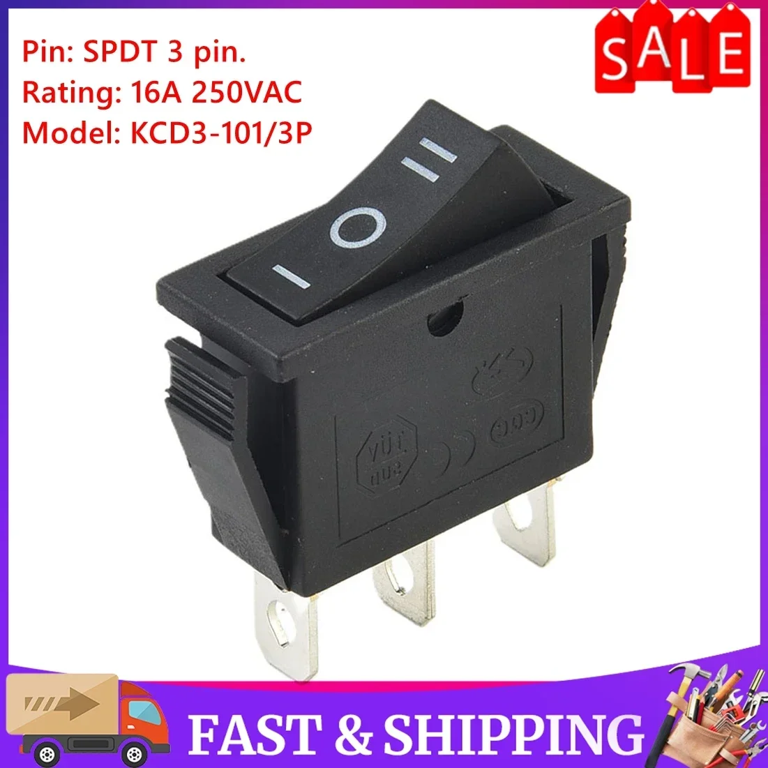 

3 Position KCD3 Rocker Switch ON-OFF 3 Pins Electrical Equipment With Light Power Switch Switch Cap 12V 16A 250VAC