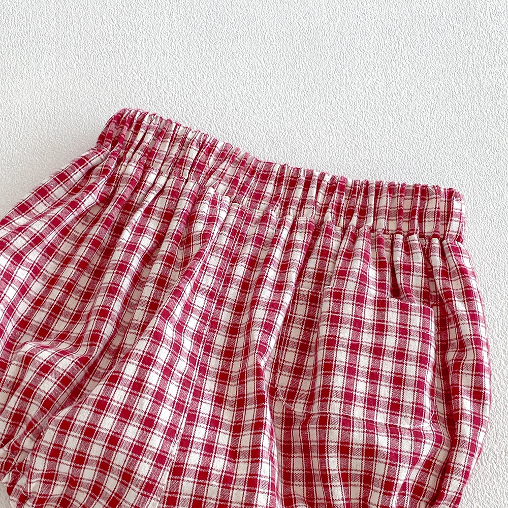 Baby Mädchen Jungen Karierte Shorts Neugeborene Weiche Bequeme Baumwolle Kleinkind Elastische Taille Dreieckige Kurze Hosen für den Sommer Shorts für 0-3 Jahre – Detail 6