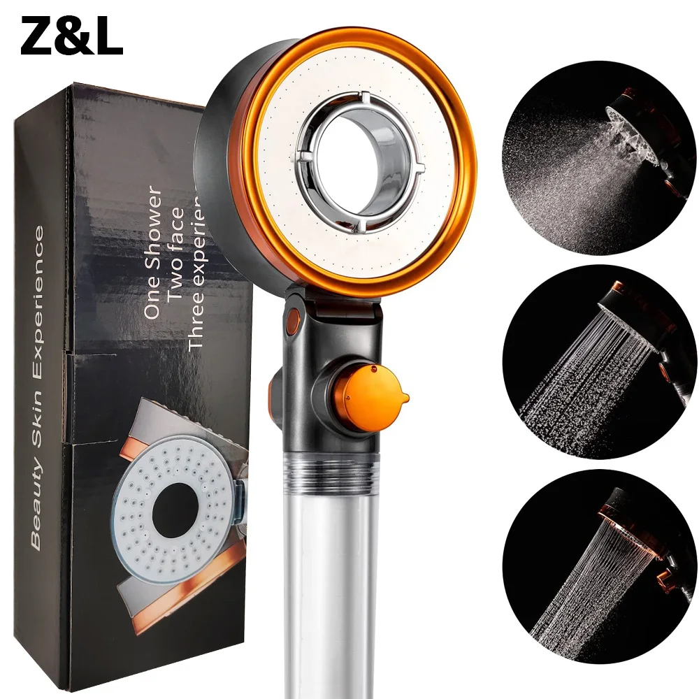 Double Sided Shower Head Bathroom 3 Modes Water Saving Mineral Bead Filtered Rainfall Adjustable Nozzle High Pressure Showerhead