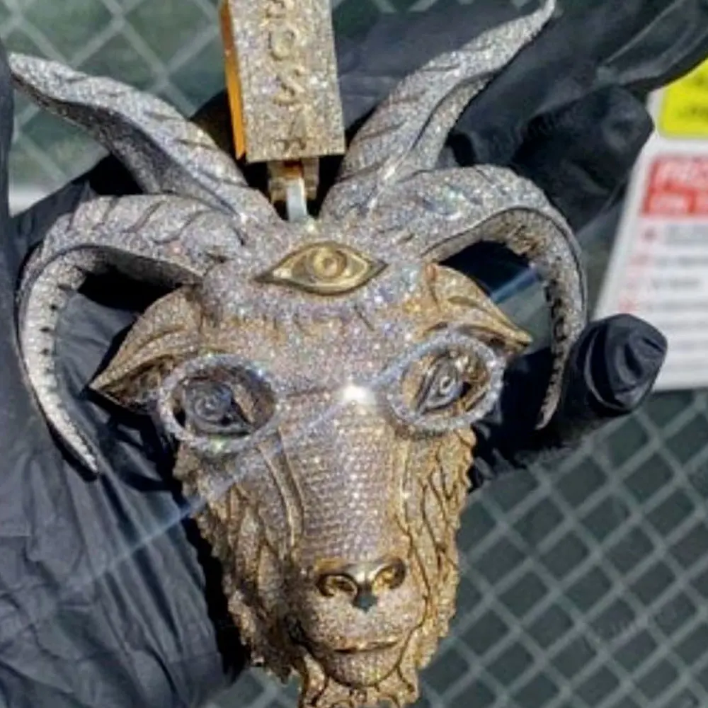 

Модное хип-хоп ожерелье с подвеской в виде головы овцы с тремя глазами, можно сочетать с кубинскими цепочками, подарок на годовщину.