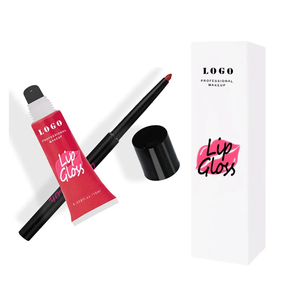 Brillo de labios con logotipo personalizado, resistente al agua, delineador de labios de larga duración, juego de brillo de labios desnudo, Kit de tinte de contorno de labios de maquillaje al por mayor