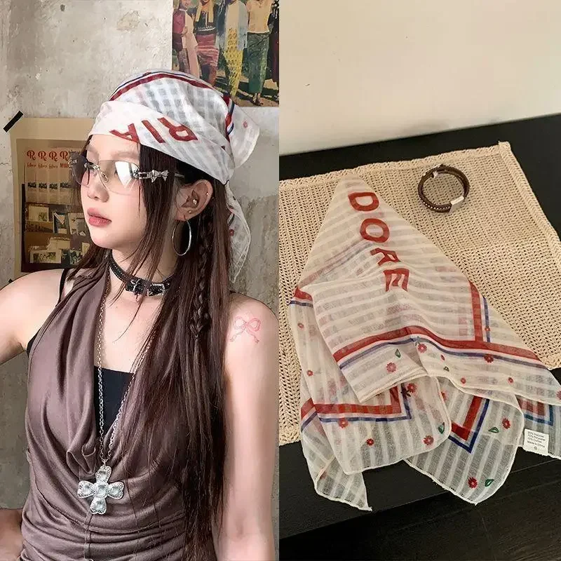 

Модный Y2K Ретро леопардовый принт шарф для волос пикантная девушка панк хип-хоп платок аксессуары для волос уличная одежда маленький квадратный шарф