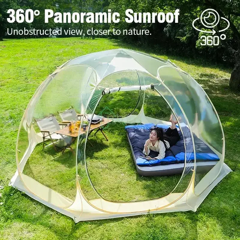 Camping Tent Star Transparent Folding 4-8 Person Portable Spherical Tent Outdoor Thickening Rain/Windproof Quick Opening Tent